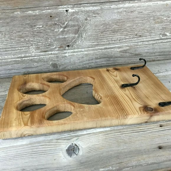 Dog Paw Key and Dog Leash Holder Made with Real Wood 3 Hooks - Picture 2 of 5